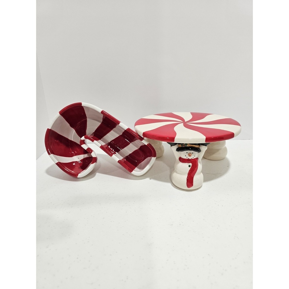 Christmas Dining candy‎ Cane and snowman plate holder
